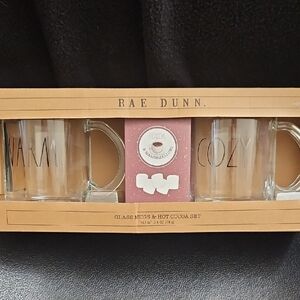 Rae Dunn Clear Glass Mugs with Cocoa Set - Warm & Cozy